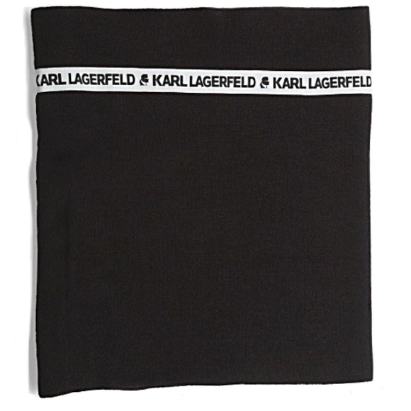 NWT Karl Lagerfeld Black Knit Name Logo Band Infinity Scarf - Picture 3 of 14